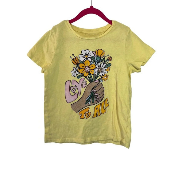 Old Navy Other - Old Navy Girls Yellow T Shirt Size Large 10-12 Love For All Flowers Hand Graphic